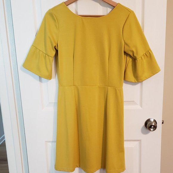 ASOS Yellow Bell Sleeve Dress: Size UK 10 - Picture 2 of 8